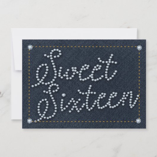 SWEET 16 Type Denim & Diamonds Party Invitation (Devant)