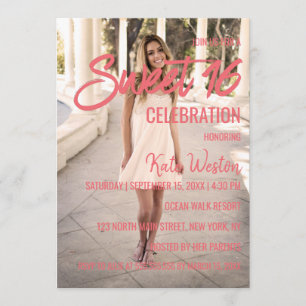 Sweet 16 Uitnodiging Aangepaste foto sjabloon ontw