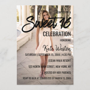 Sweet 16 Uitnodiging Aangepaste foto sjabloon ontw