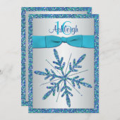 Sweet 16 Uitnodiging | AFGEDRUKTE BOW | Snowflake  (Voorkant / Achterkant)