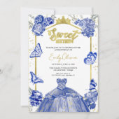 Sweet 16 Uitnodiging Royal Blue Dress Vlinder (Voorkant)