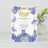 Sweet 16 Uitnodiging Royal Blue Dress Vlinder (Staand voorkant)
