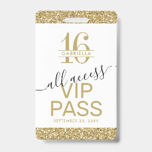 Sweet 16 Uitnodiging VIP Pass White en Gold Badge