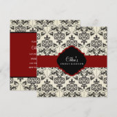 Sweet 16 | Uitnodiging voor rood en zwart damast (Voorkant / Achterkant)