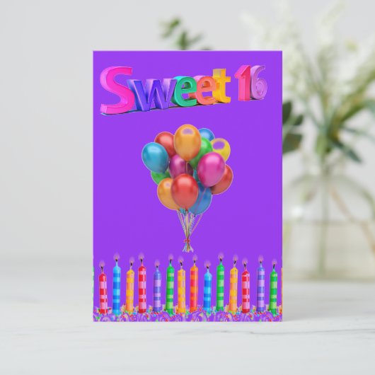 "SWEET 16"-uitnodigingen op zaterdag. (Staand voorkant)