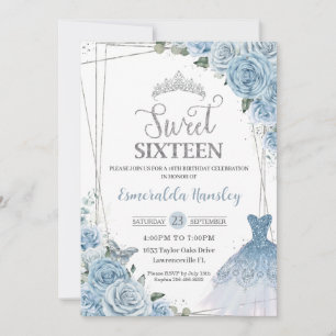 Sweet 16 Verjaardag Baby Blauw Bloemen Rozen Jurk Kaart