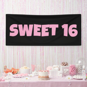 SWEET 16 VERJAARDAG BANNER ROZE