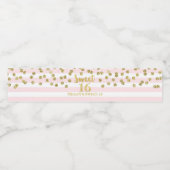 Sweet 16 Verjaardag Goud Confetti Roze Strepen Waterfles Etiket (Enkel label)