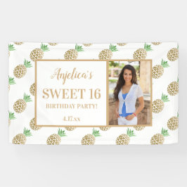 Sweet 16 Verjaardag Goud Witte Ananas Foto Spandoek