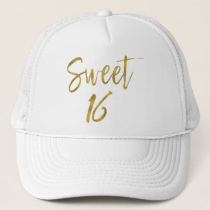 Sweet 16 Verjaardag Gouden folie en Witte Trucker Pet