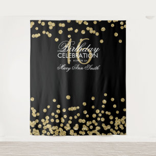 Sweet 16 Verjaardag Gouden Glitter Confetti Achter Wandkleed