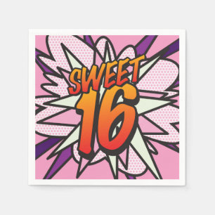 SWEET 16 Verjaardag Leuk Retro Stripboek Roze Servetten