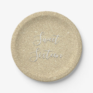 Sweet 16 Verjaardag luxe goud Glitter Papieren Bordje