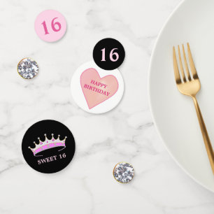 Sweet 16 Verjaardag op Roze Goud & Zwart Confetti