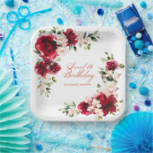 Sweet 16 Verjaardag Party Rood Roze Bloemen Custom Papieren Bordje (Feest)