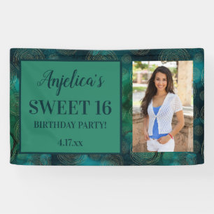 Sweet 16 Verjaardag Teal Groen Foto Spandoek