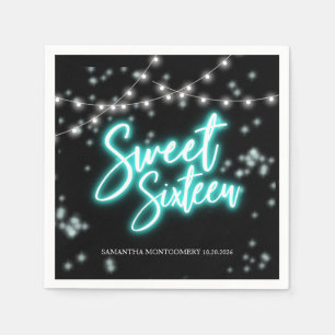 Sweet 16 Verjaardag Teal Neon Glow Donker Feest Servet