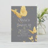 SWEET 16 VERJAARDAG UITNODIGING GOUD (Staand voorkant)