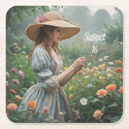 Sweet 16 Verjaardag Vierkante Kartonnen Onderzetter