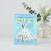 Sweet 16 Verjaardag Waterverf Jurk Royal Blue Gold Briefkaart (Staand voorkant)