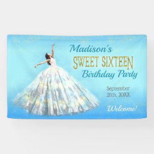 Sweet 16 Verjaardag Waterverf Jurk Royal Blue Gold Spandoek