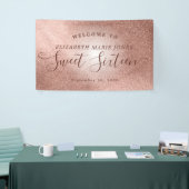 Sweet 16 Verjaardag Welkom Pink Rose Gold Glitter Spandoek (Beurs)