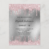 Sweet 16 verjaardag zilveren glitter roze uitnodig briefkaart (Voorkant)