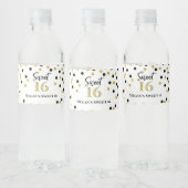 Sweet 16 Verjaardag Zwart Goud Confetti Waterfles Etiket (Flessen)