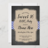 Sweet 16 Verjaardagsfeest BBQ Blue Gingham Burlap Kaart (Voorkant)