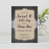 Sweet 16 Verjaardagsfeest BBQ Blue Gingham Burlap Kaart (Staand voorkant)