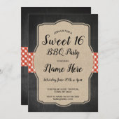 Sweet 16 Verjaardagsfeest BBQ Red Gingham Burlap Kaart (Voorkant / Achterkant)