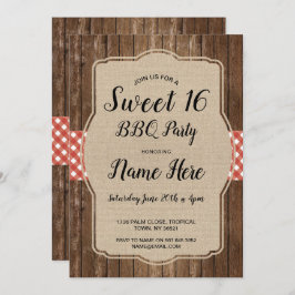 Sweet 16 Verjaardagsfeest BBQ Red Gingham Burlap Kaart