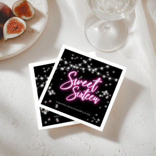 Sweet 16 Verjaardagsfeest met Neon Roze Thema Servet