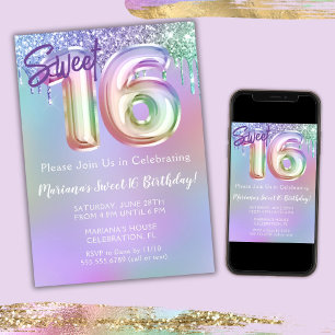Sweet 16 Verjaardagsfeestje Paarse roze glitter Kaart
