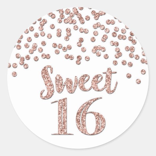 Sweet 16 Verjaardagsfeestje Roos Gouden Confetti Ronde Sticker (Voorkant)