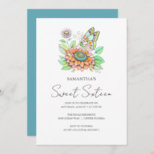 Sweet 16 Verjaardagsfeestvlinder thema Kaart