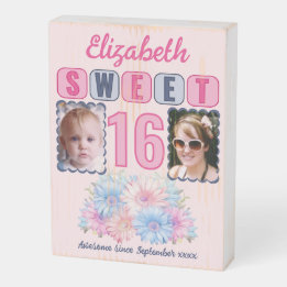 Sweet 16 verjaardagsnaam floral geweldige sinds ro houten kist print