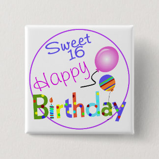 Sweet 16 vierkante button 5,1 cm