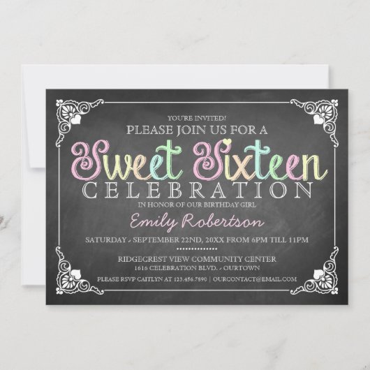 Sweet 16 Vintage Chalkboard Party Invitation (Devant)