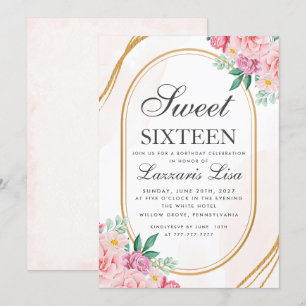 Sweet 16 Waterverf Roze Bloemen Girly Verjaardag Kaart