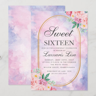 Sweet 16 Waterverf Roze & Witte Bloemen Verjaardag Kaart