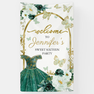 Sweet 16 Welcome Sign Butterfly Floral Dress Spandoek