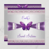 Sweet 16 White Paars Butterfly Kaart (Voorkant / Achterkant)
