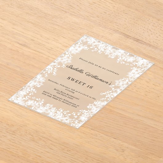 Sweet 16 white snowflakes winter party frosted acryl uitnodigingen (Laagn)