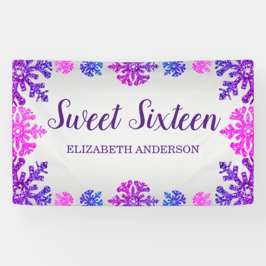 Sweet 16 Winter Sneeuwvlok Verjaardag Spandoek (Horizontaal)