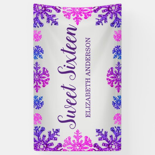 Sweet 16 Winter Sneeuwvlok Verjaardag Spandoek (Verticaal)