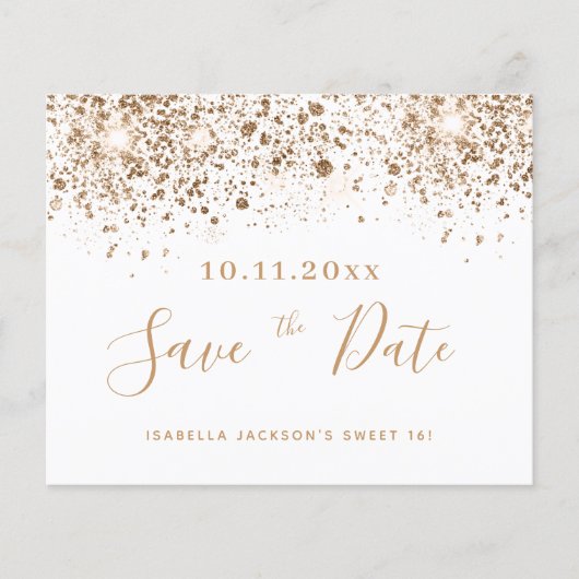 Sweet 16 witgouden budget save-the-datekaart flyer (Voorkant)