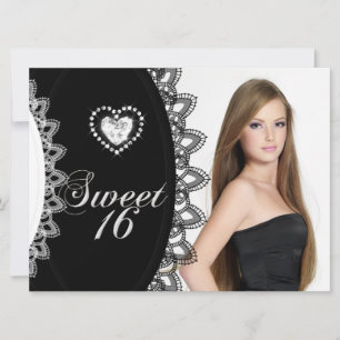 Sweet 16 Zestien Birthday Party Black White Lace Kaart