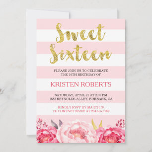 Sweet 16 (zestien) Blush Pink Floral God Glitter Kaart