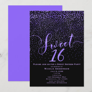 SWEET 16 Zestien Modern Confetti Paars & Zwart Kaart